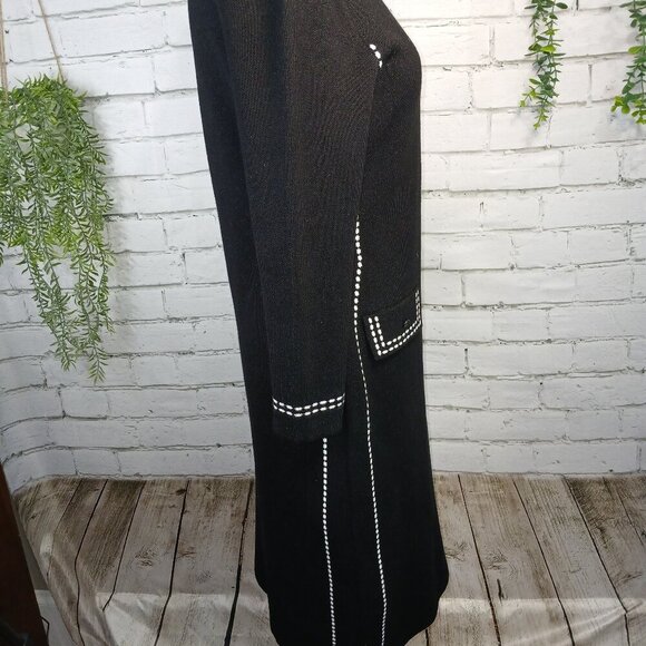 DKNY SWEATER SHEATH FITTED DRESS, BLACK WITH WHITE STITCHING, SIZE SMALL - Picture 2 of 10